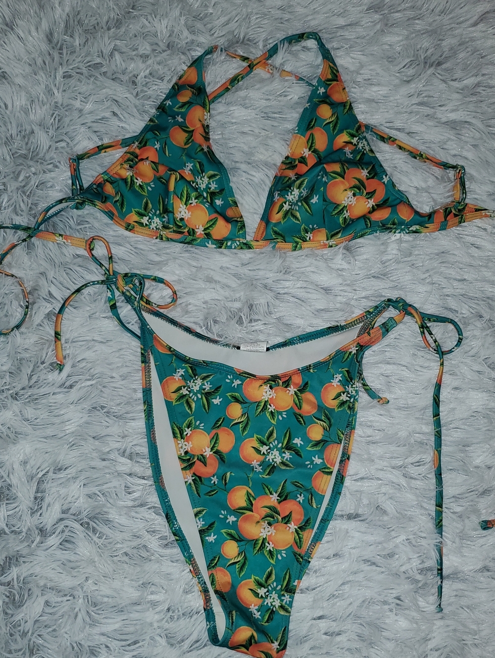 Nasty Gal Green Orange Print One-Piece Bikini Set
